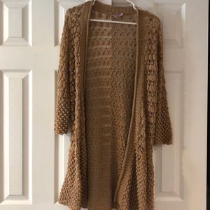 Tan open knit cardigan- large calypso at barth